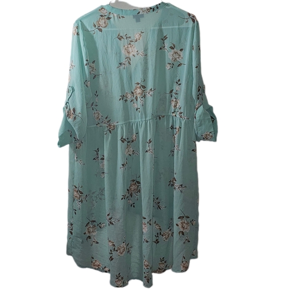 Torrid Hi-Lo Tunic Top Sheer Mint Rolled Up SleeveBoho Cottagecore Plus Size 0 - Picture 4 of 4